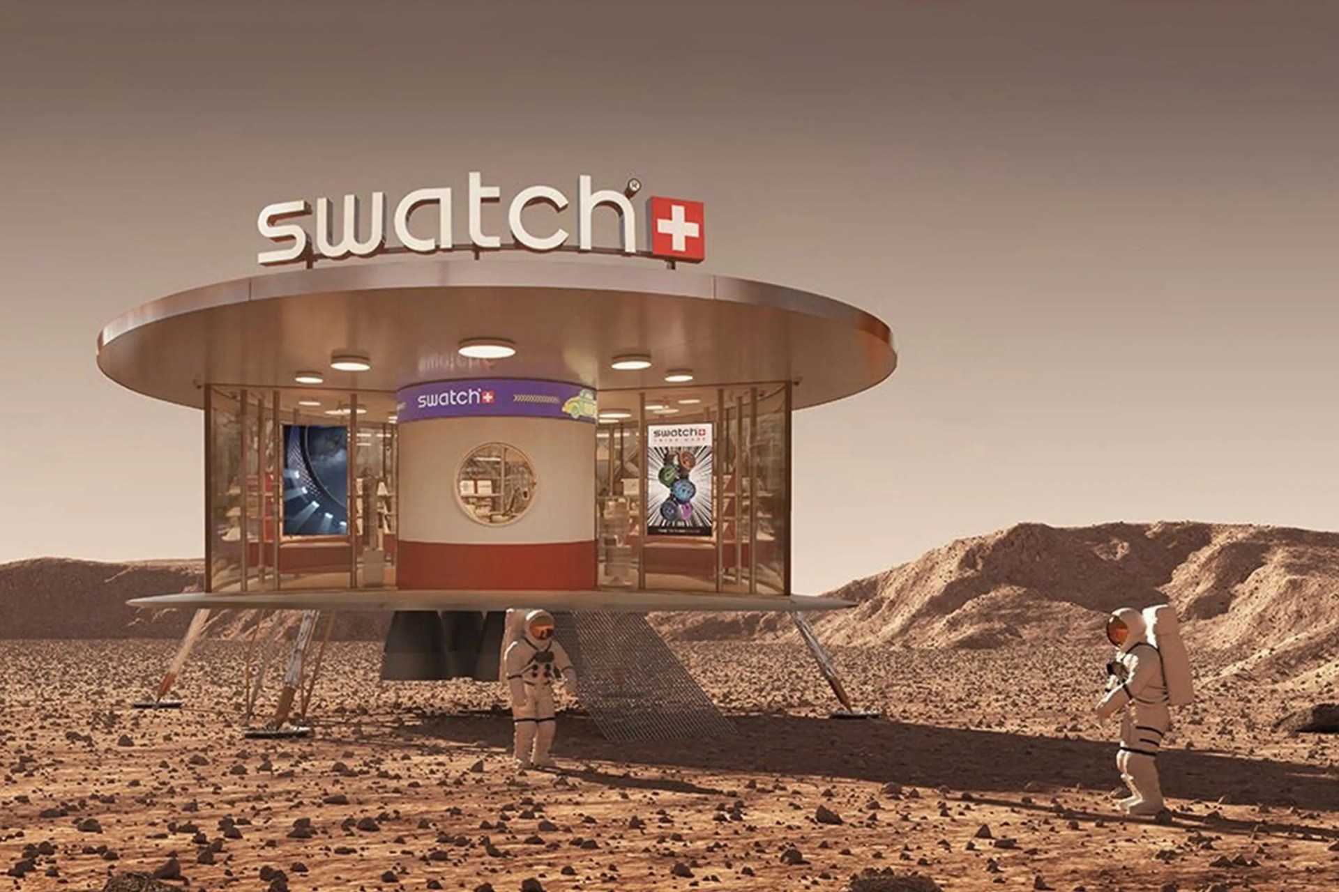 swatch building on a different plant with two astronauts