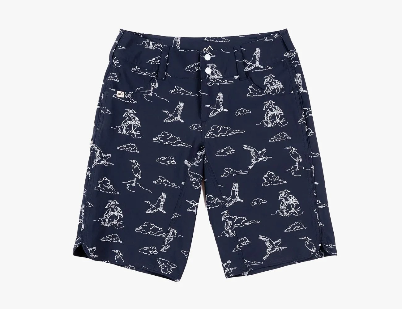 wild rye x shejumps mountain bike shorts in blue with white pattern