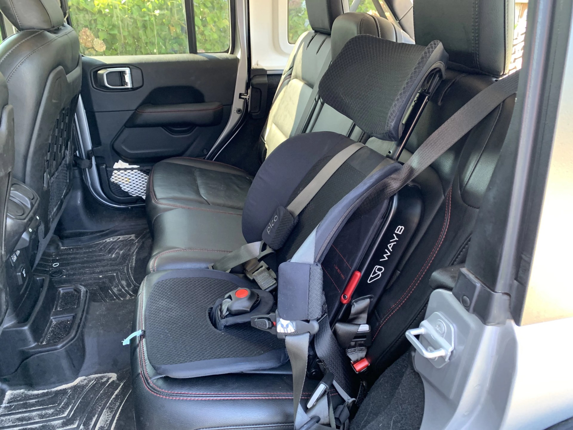 wayb pico car seat in the back of a jeep wrangler