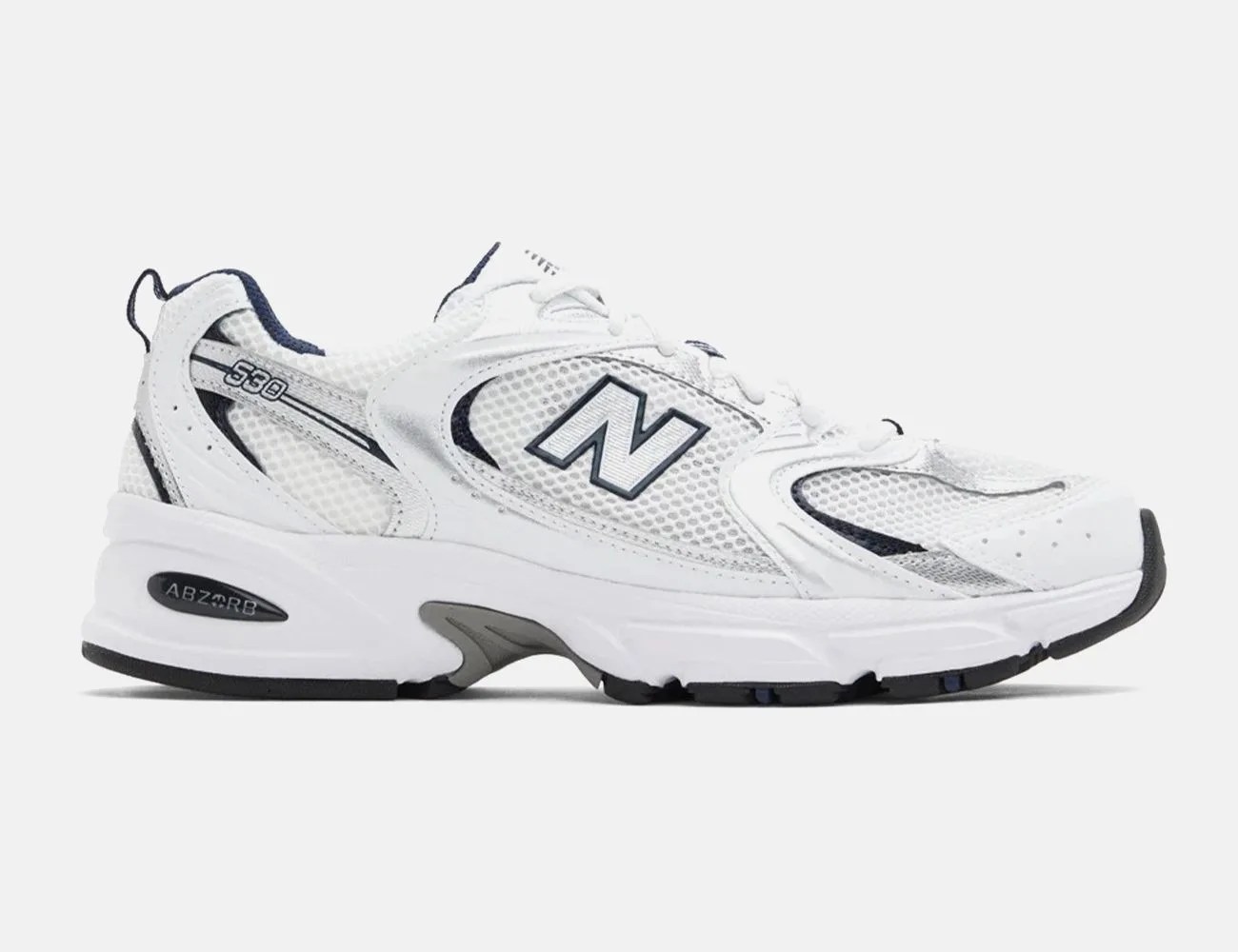 white navy 530 sneakers