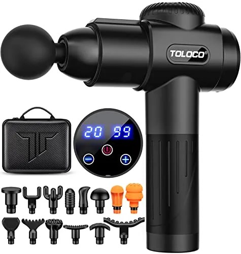 TOLOCO Massage Gun, Upgrade Percussion Muscle Massage Gun for Athletes, Handheld Deep Tissue Massager, Black