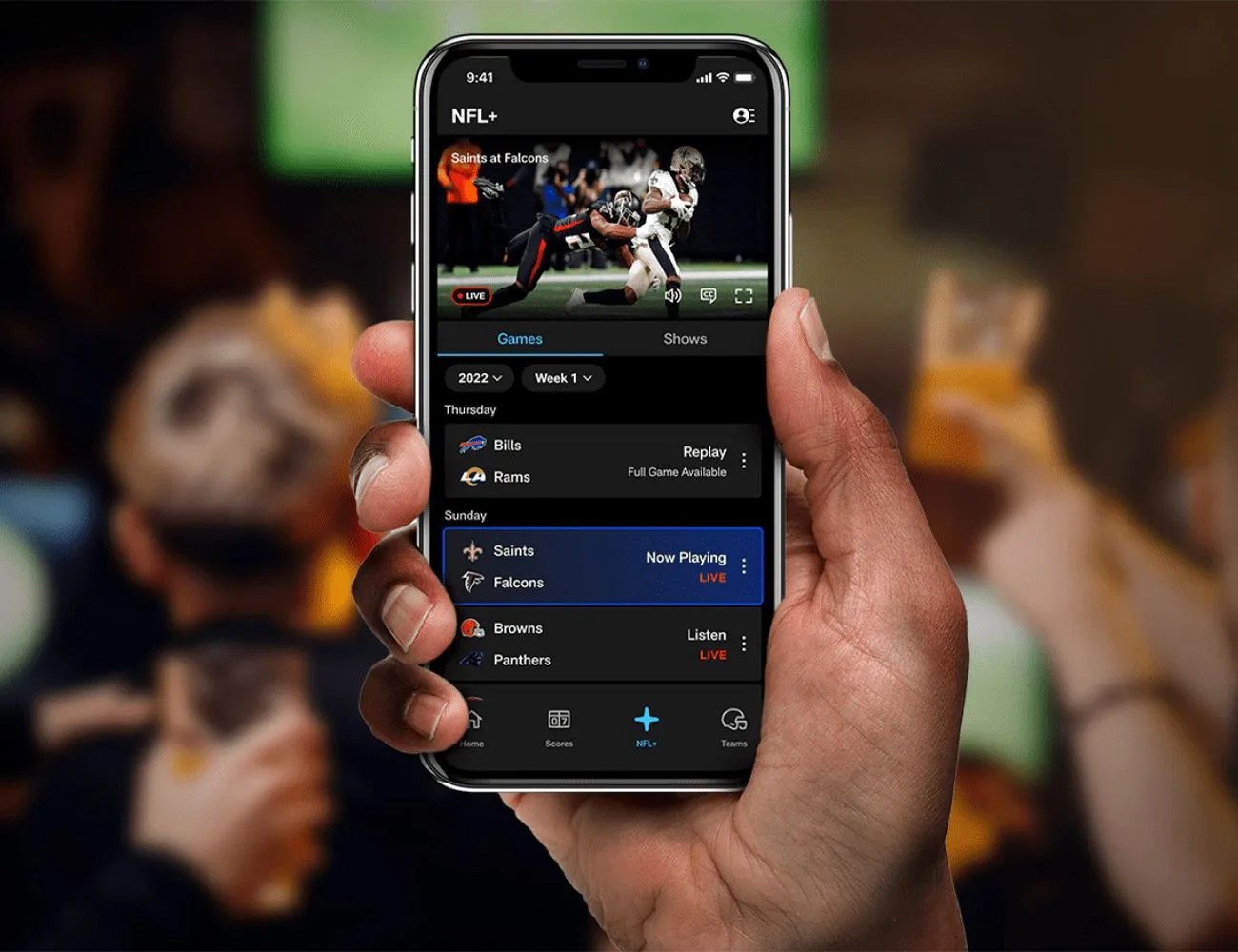 nfl plus app open on an iphone screen