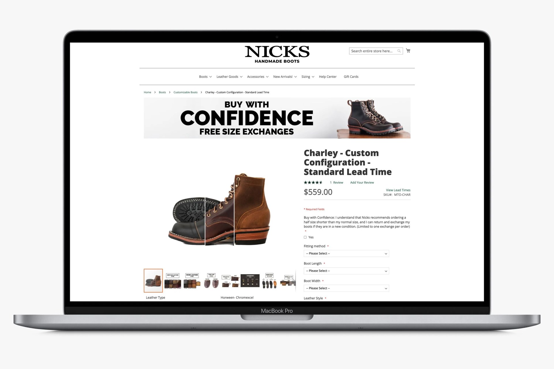 Nicks Customizable Boots website