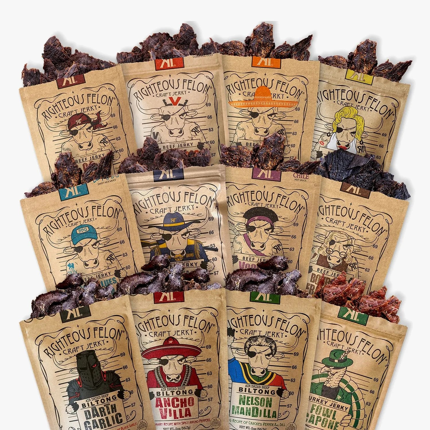 Righteous Sampler Craft Jerky and Biltong Bundle, 12-Pack