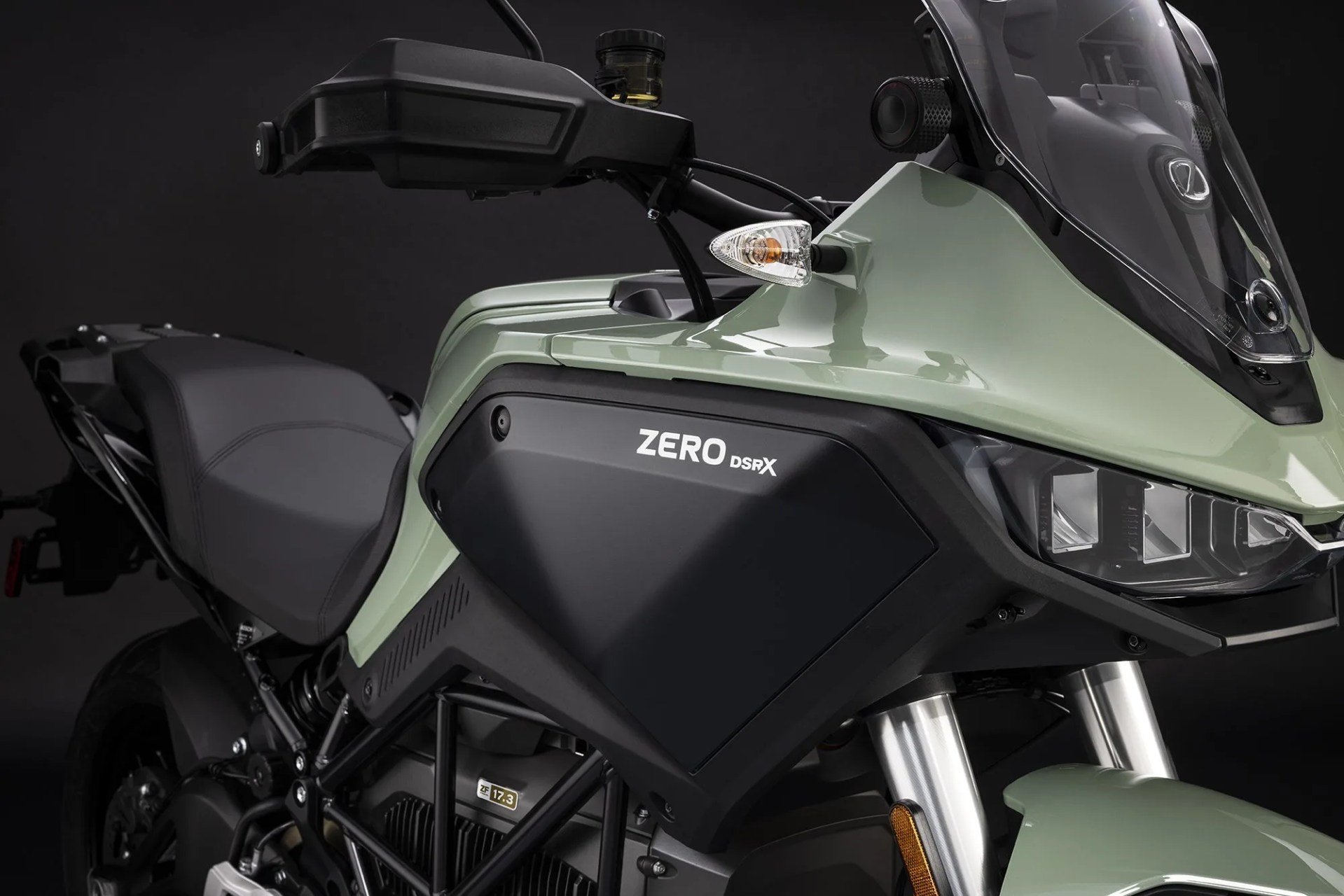 close up view of the front of a dsrx motorcycle