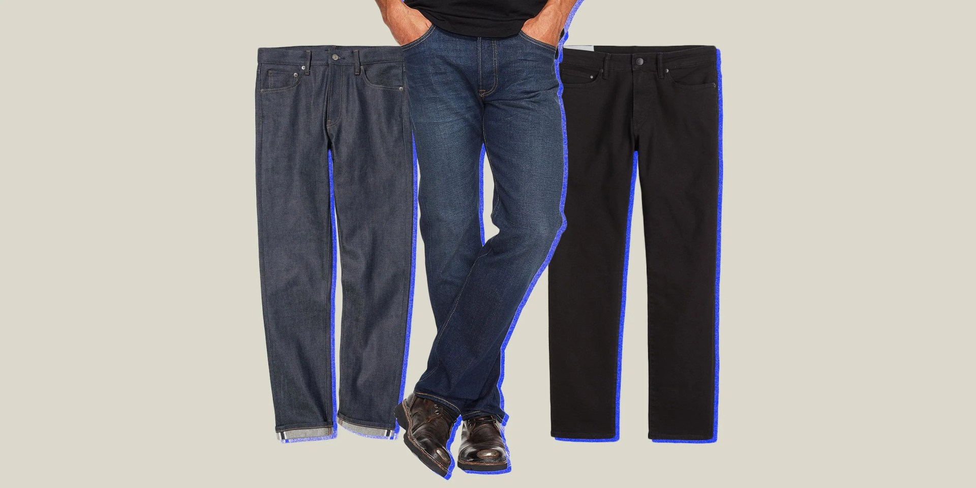 collage of three jeans