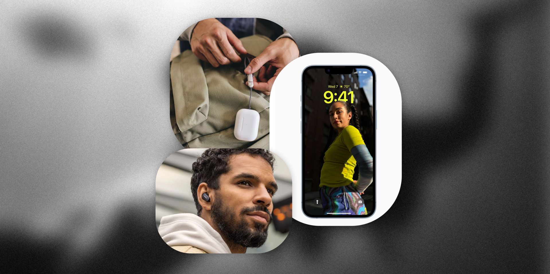 collage of iphone 14 pro, airpods pro 2, and bose eardbuds