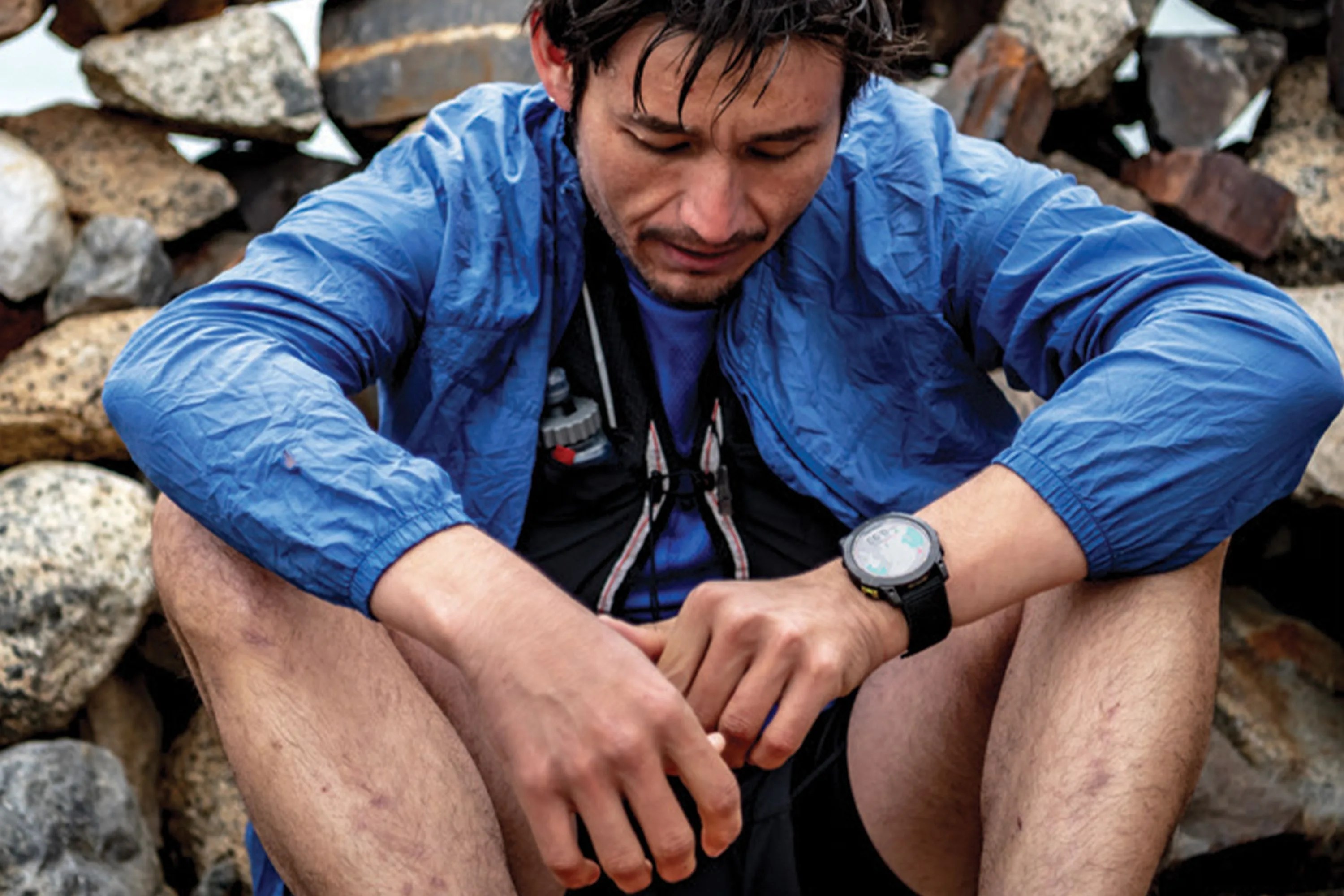 man sitting after a run