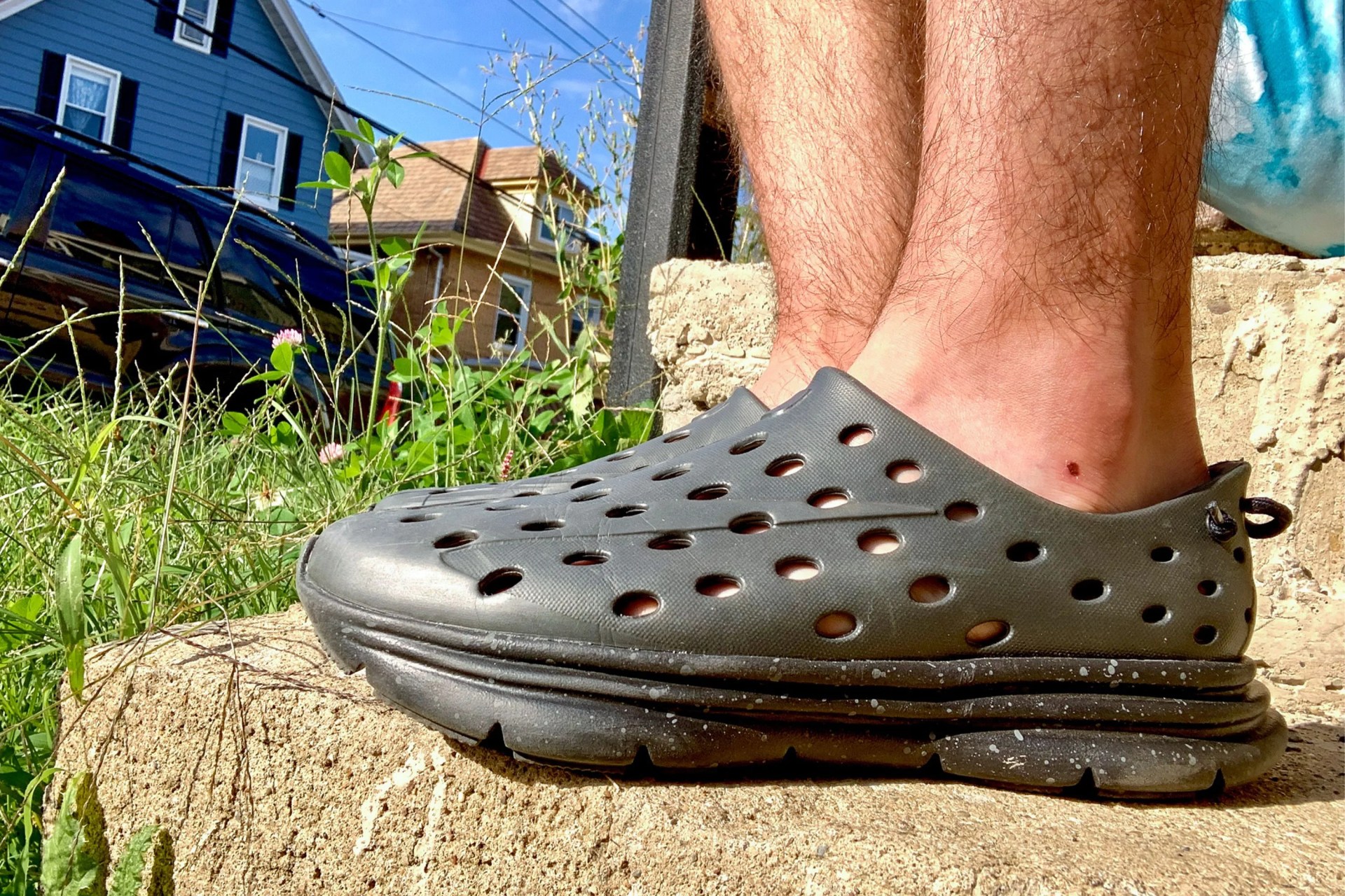 man wearing kane revive shoes outside