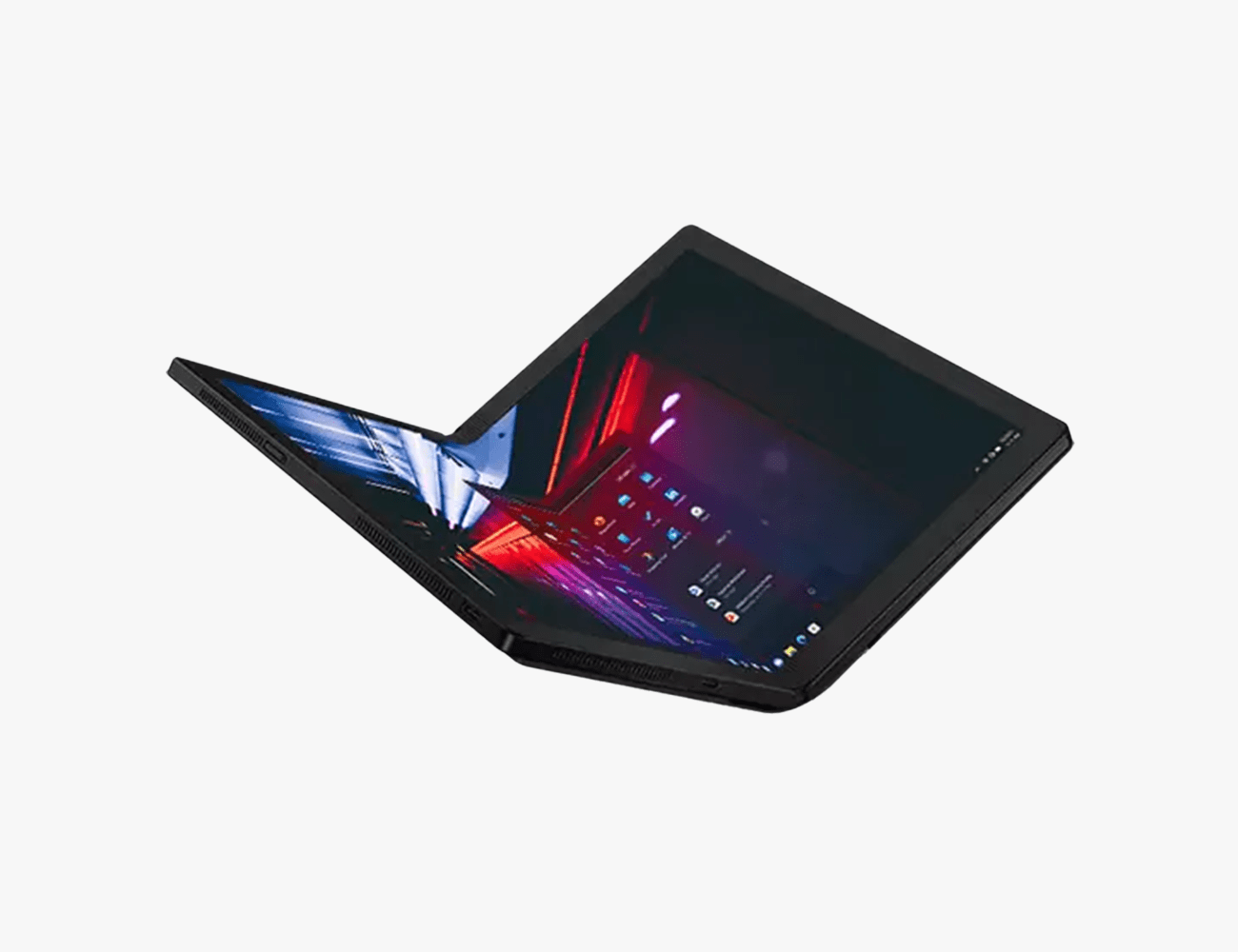 black lenovo thinkpad x1 fold on a white background