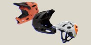 collage of three mountain biking helmets