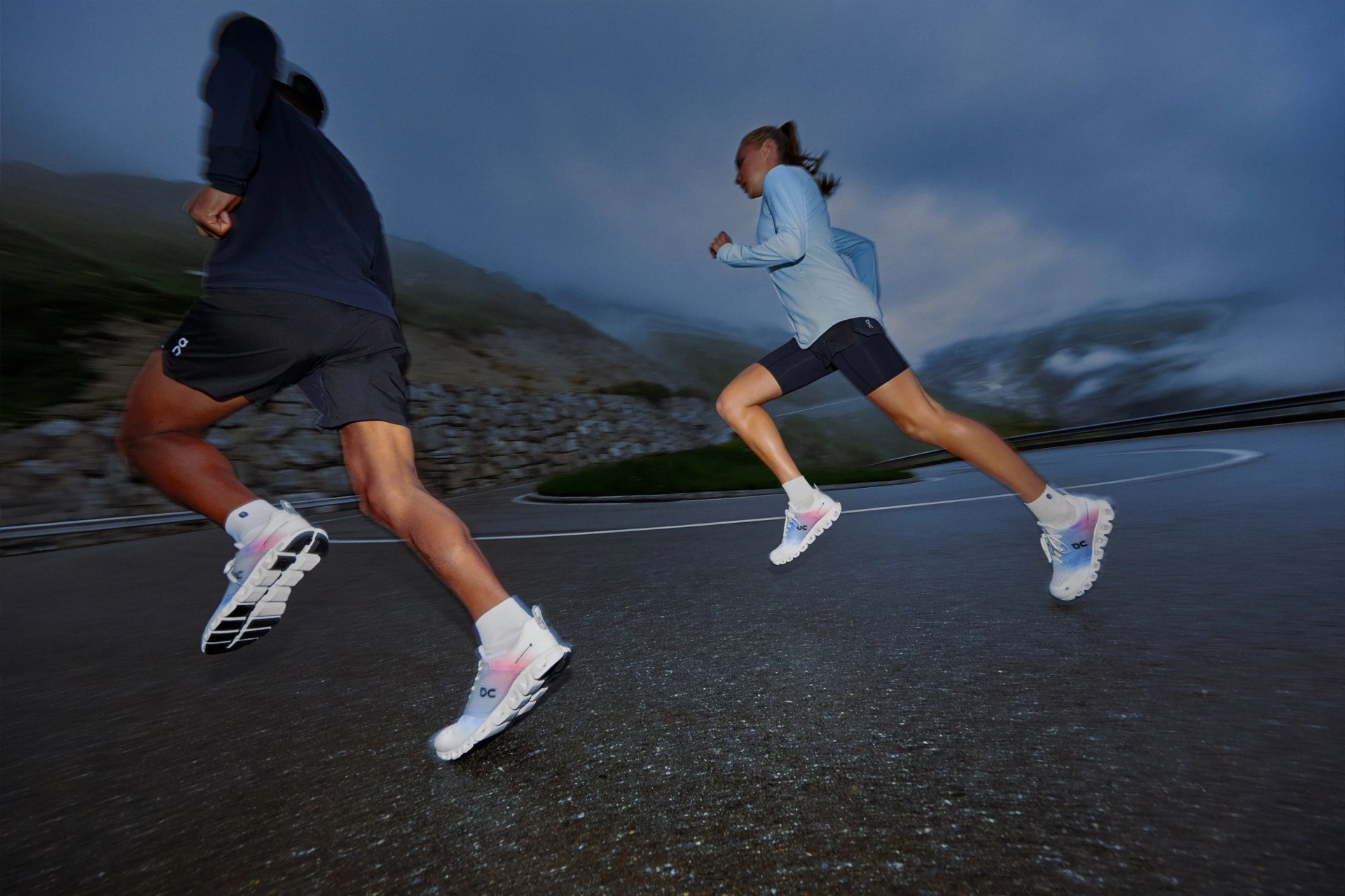 two people running