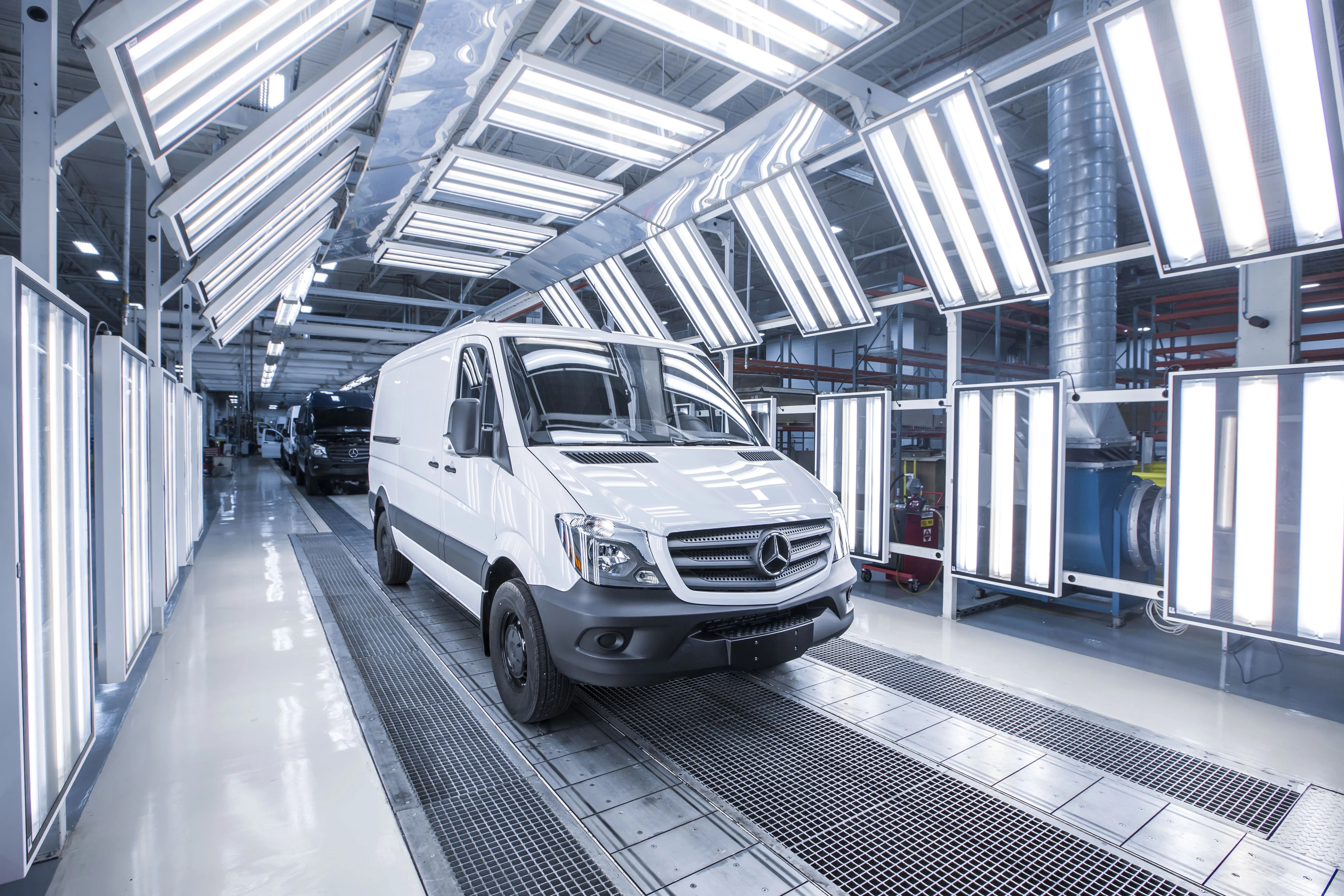 mercedes sprinter van on plant floor