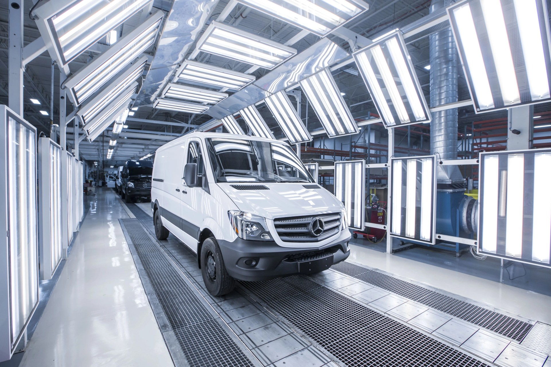 mercedes sprinter van on plant floor