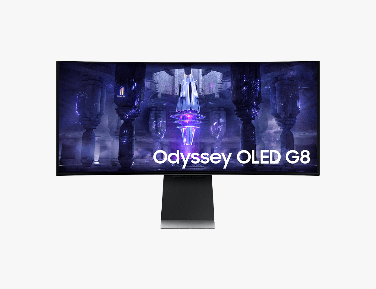 black samsung odyssey oled g8 on white background