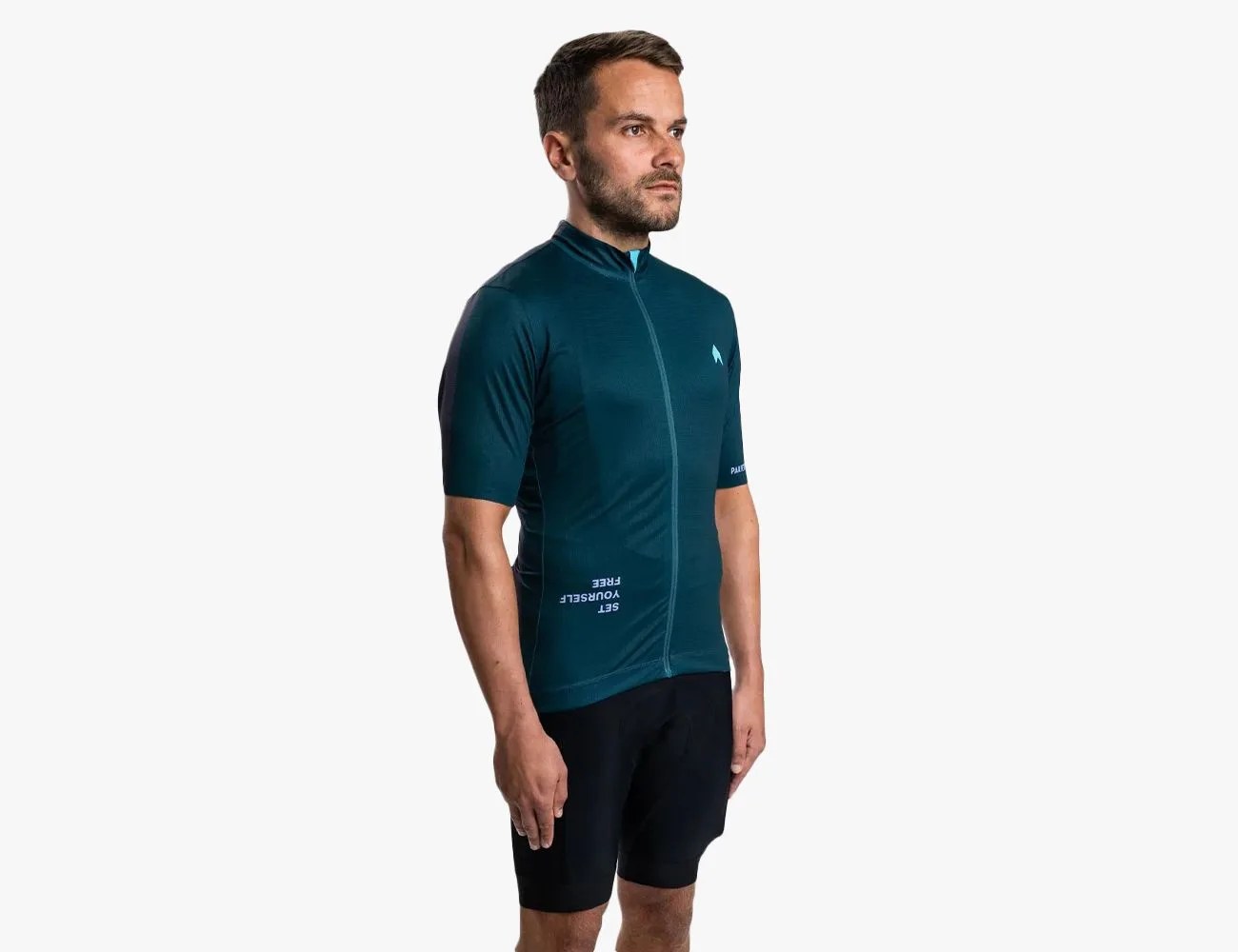 man wearing a parietti series 1 biking jersey