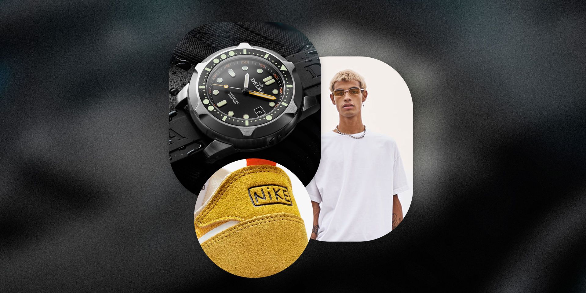 doxa watch, man wearing white shirt, nike shoes