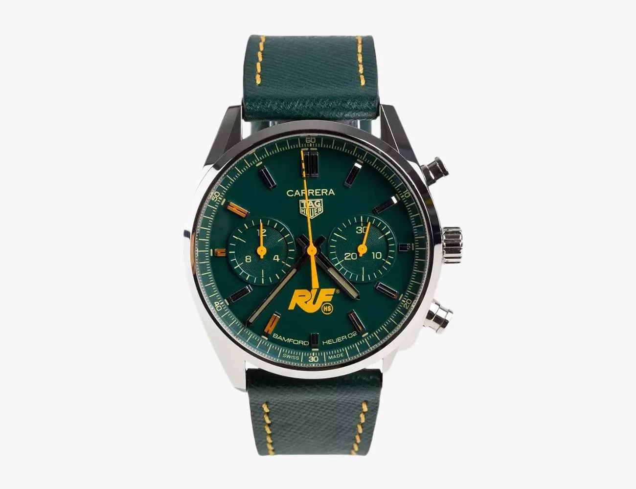 tag heuer x bamford x ruf x highsnobiety carrera green yellow watch
