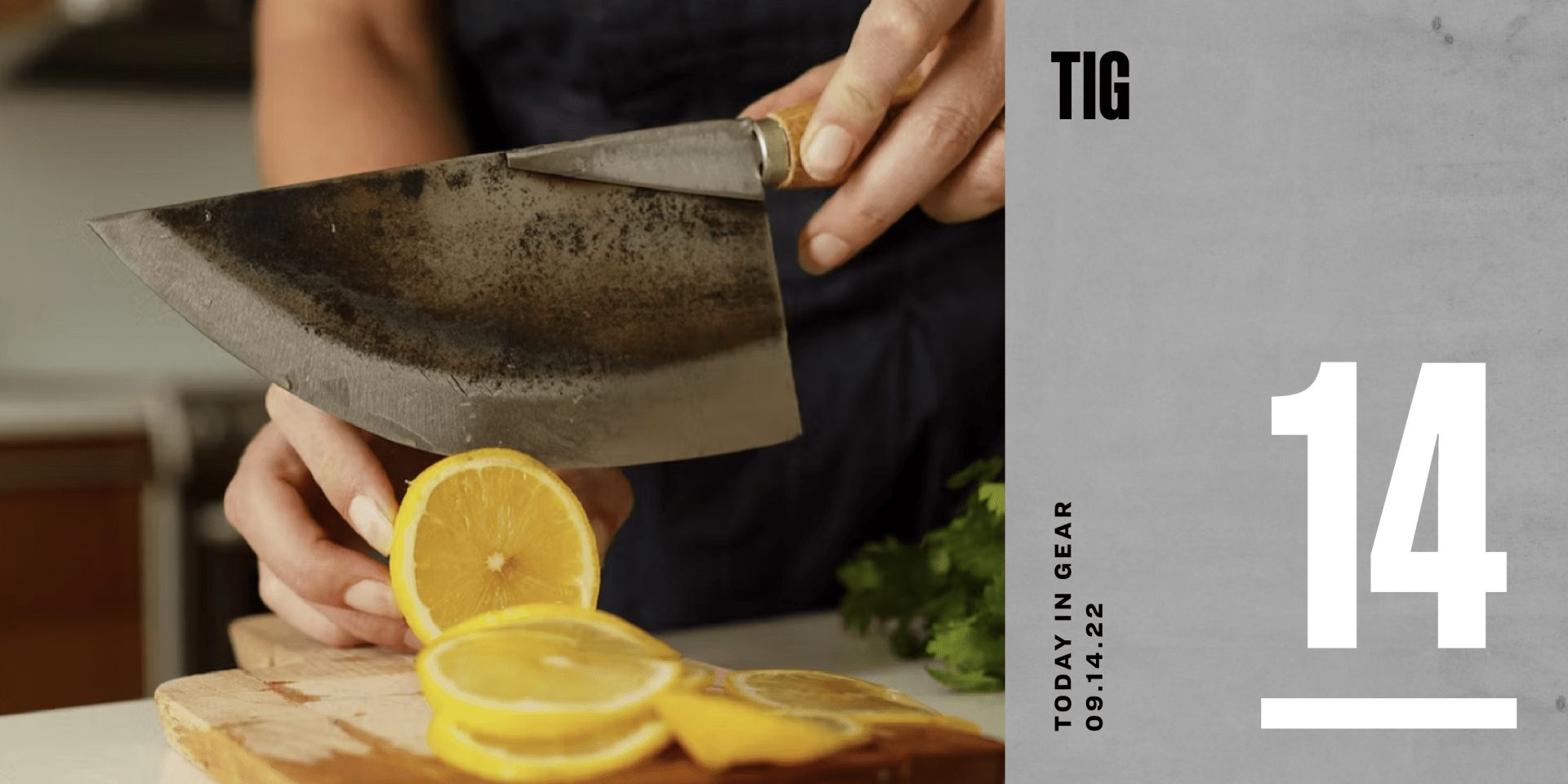 a verve culture thai moon knife cutting a lemon on a cutting board