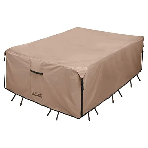 ULTCOVER Rectangular Patio Heavy Duty Table Cover - 600D Tough Canvas Waterproof Outdoor Dining Table and Chairs General Purpose Furniture Cover Size 88L x 62W x 28H inch