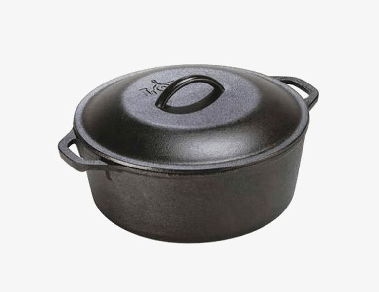 lodge pre seasoned cast iron double dutch oven with loop handles