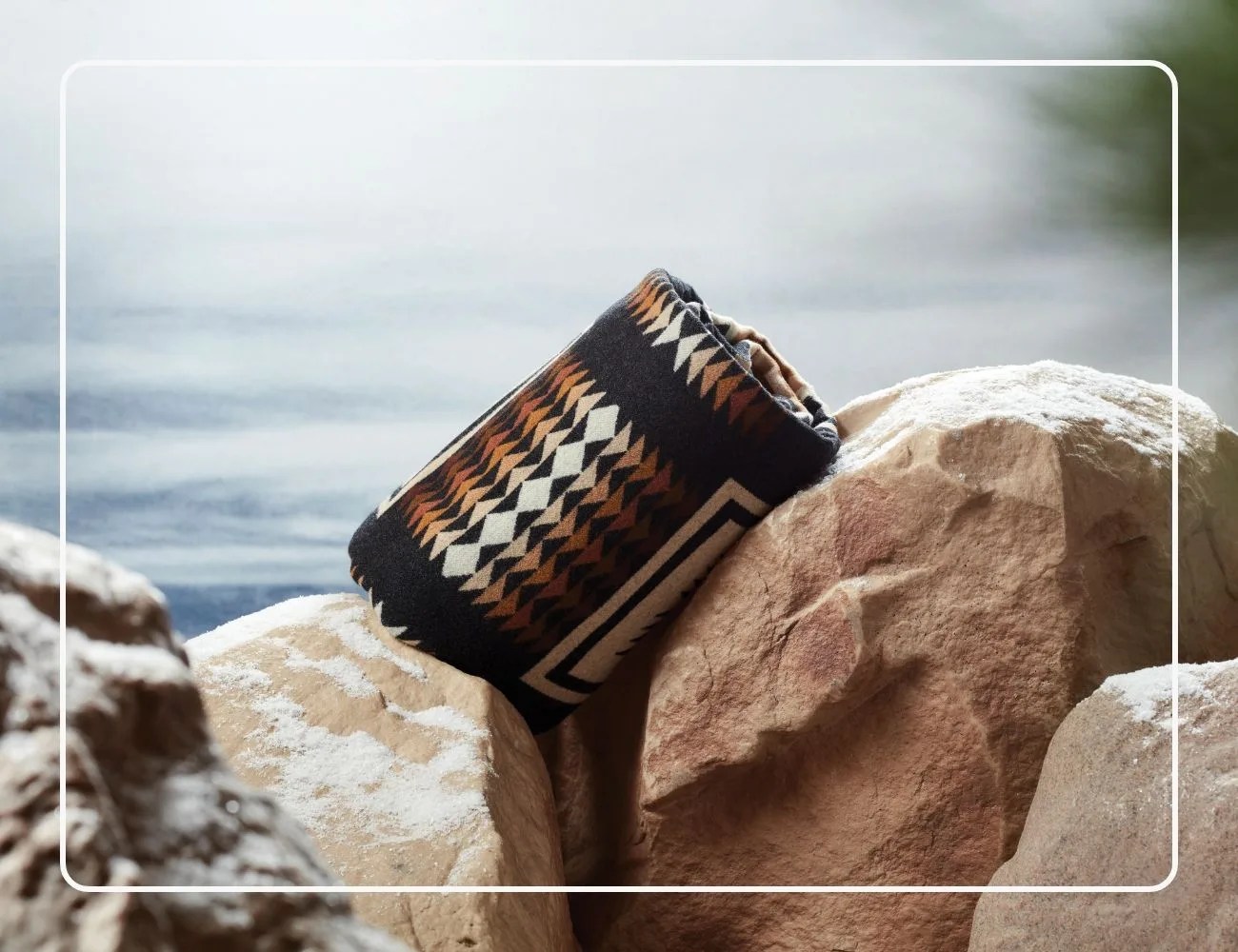 Pendleton Harding Wool Blanket on rocks