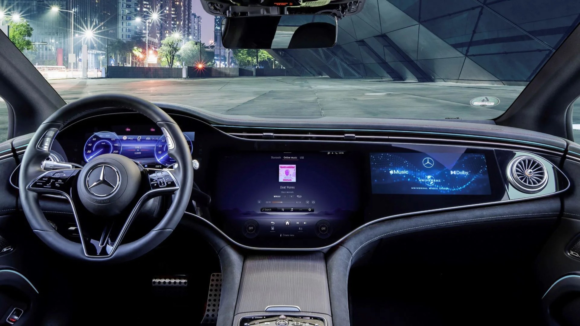 mercedes touchscreen dashboard displaying apple spatial audio