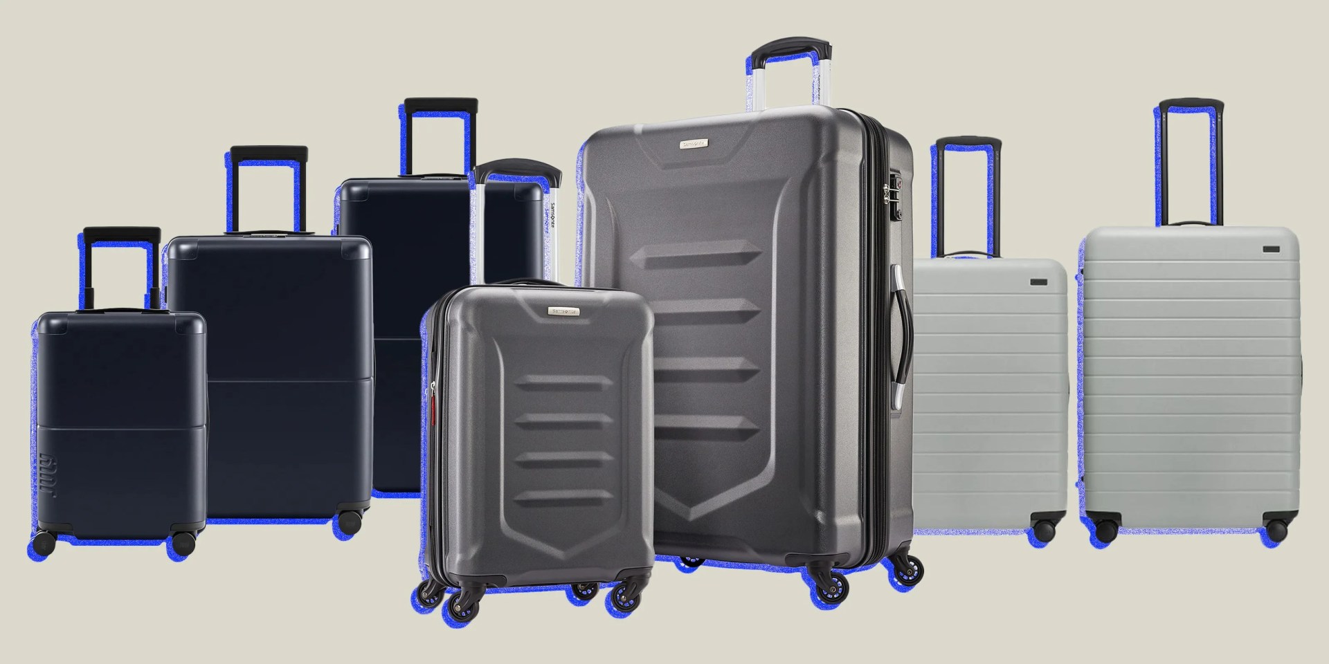 collage of three luggage sets