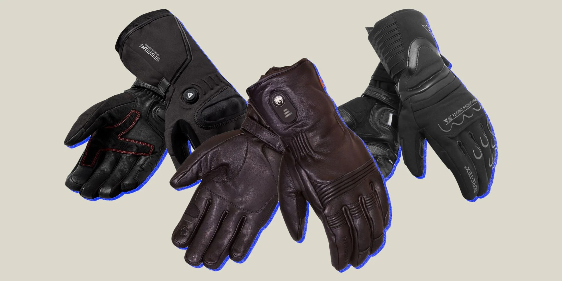 collage of three sets of motorcycle gloves