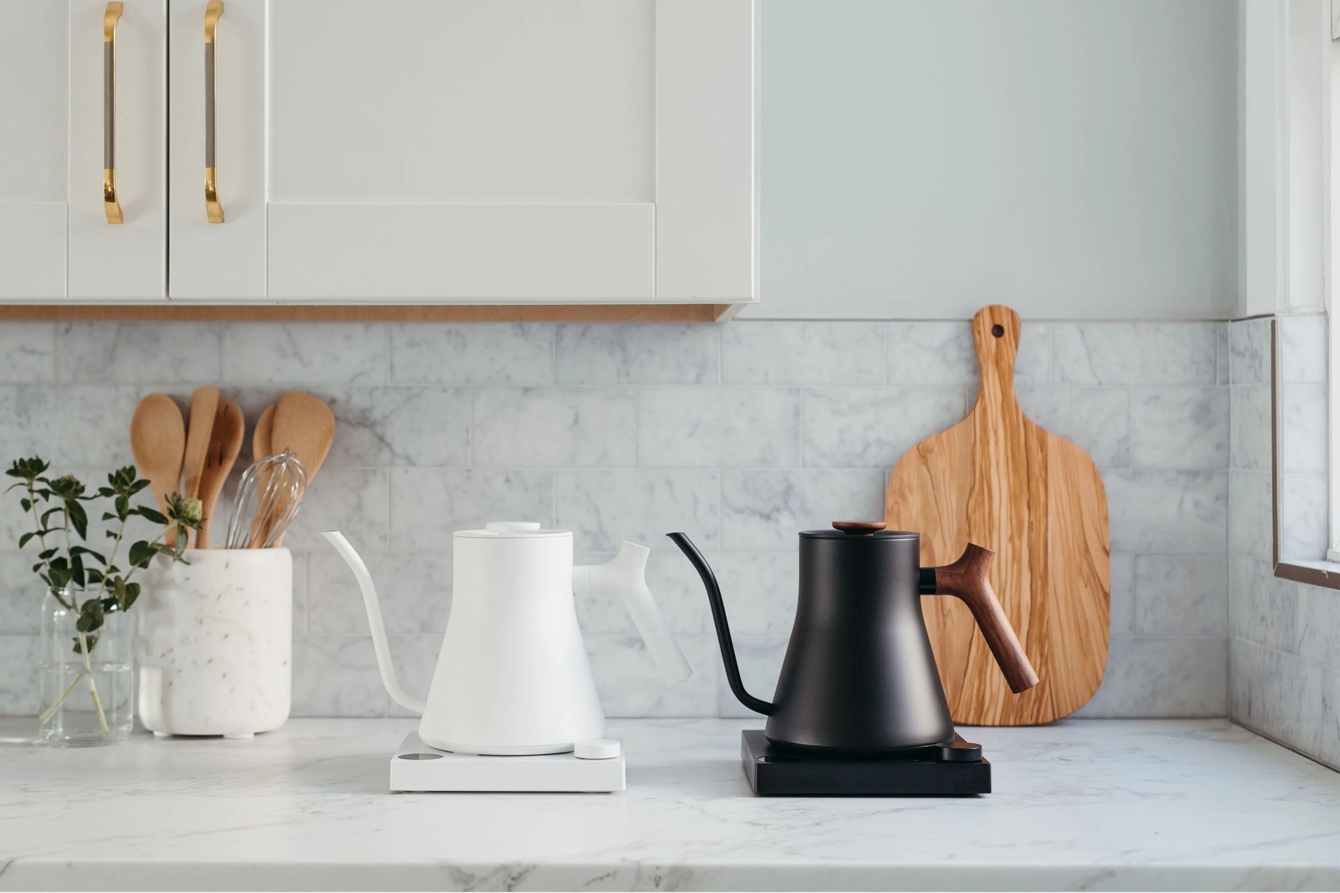 fellow stagg ekg pro kettles on a countertop