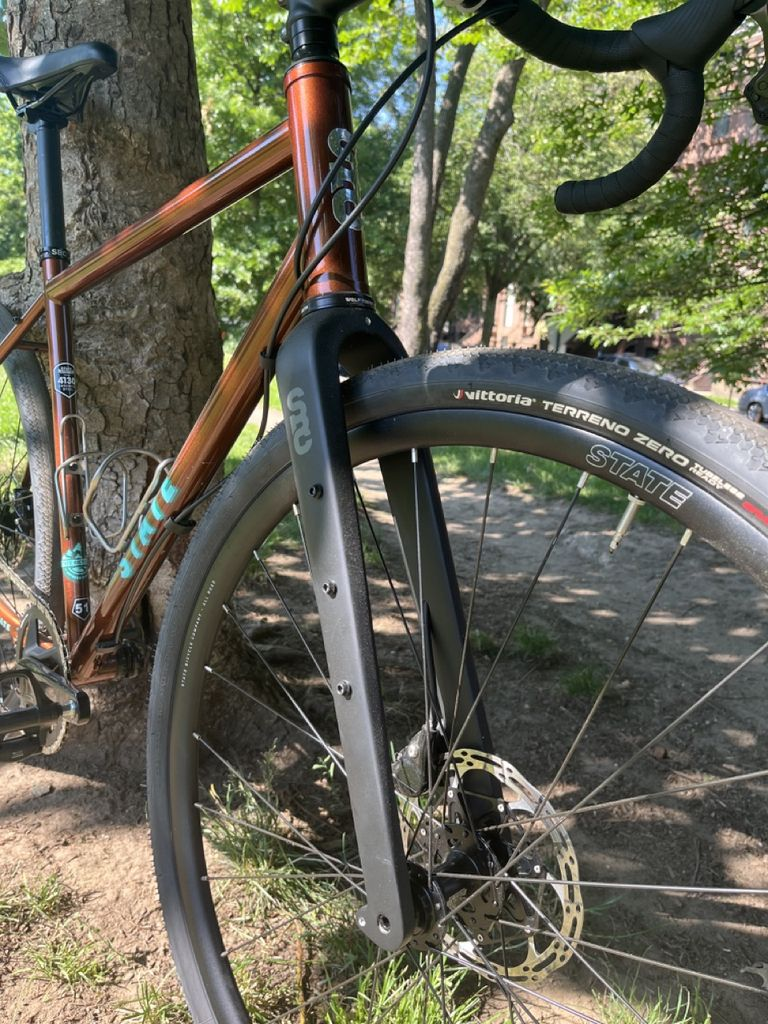 close up of the front of a state bike
