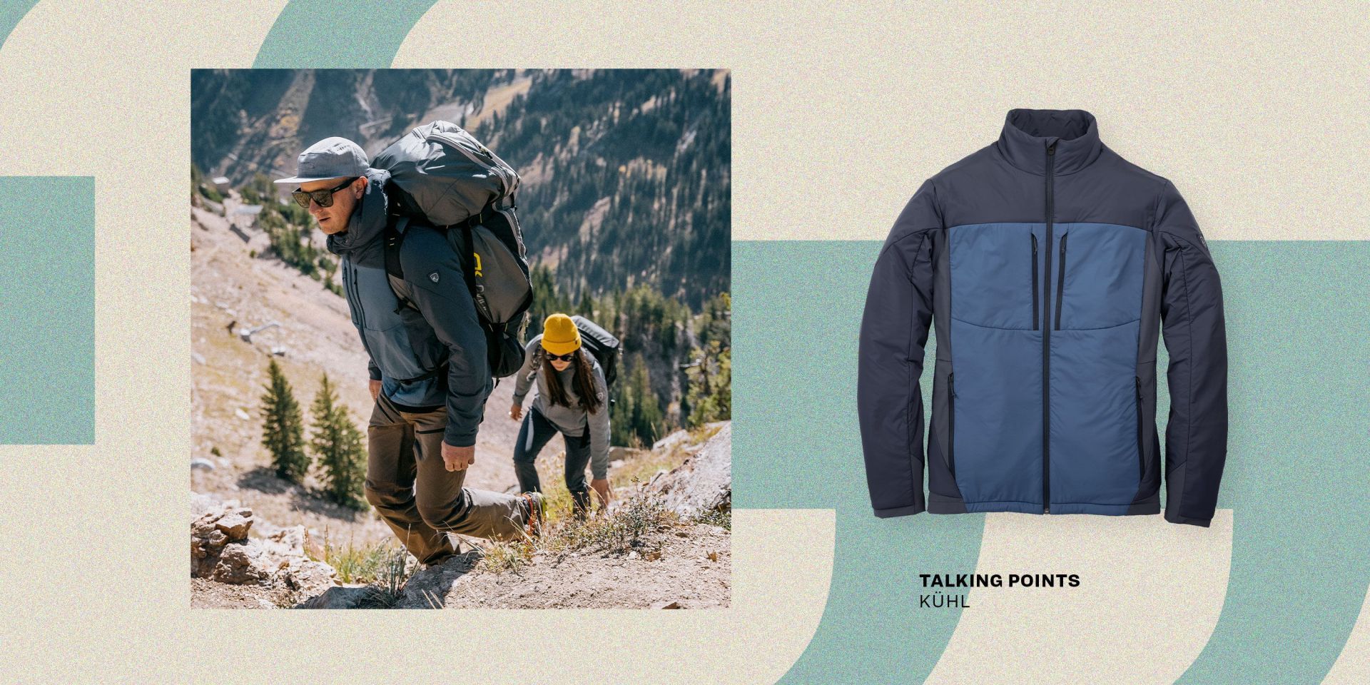 talking points man hiking wearing kühl activator jacket