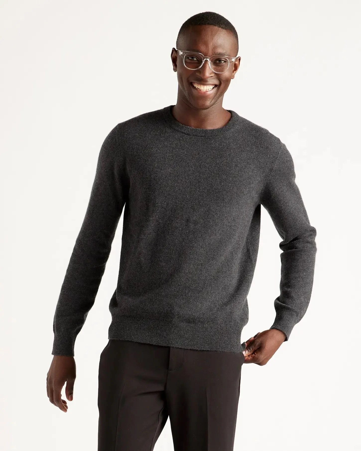 man wearing quince mongolian cashmere crewneck sweater