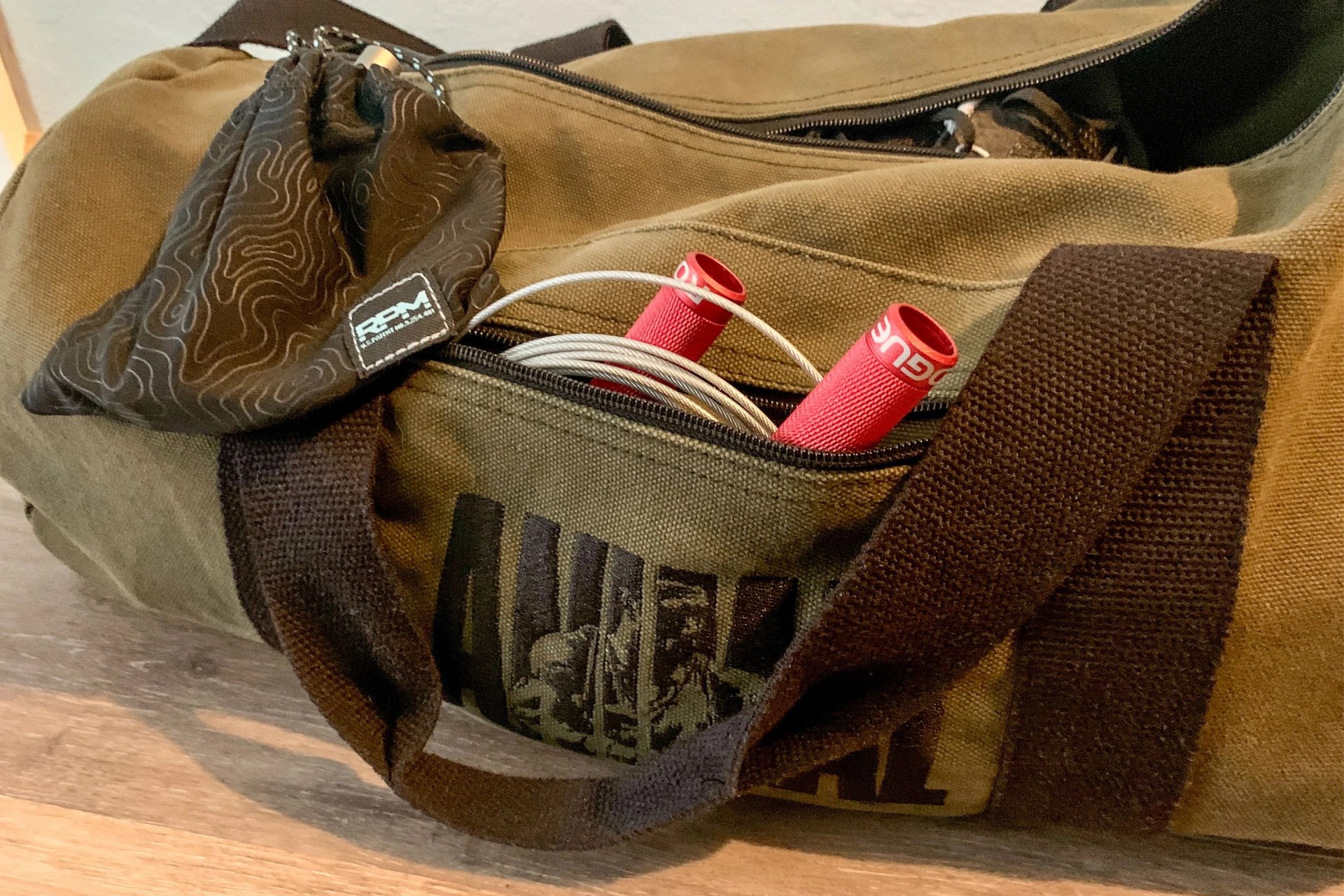 cable jump ropes in a duffle bag