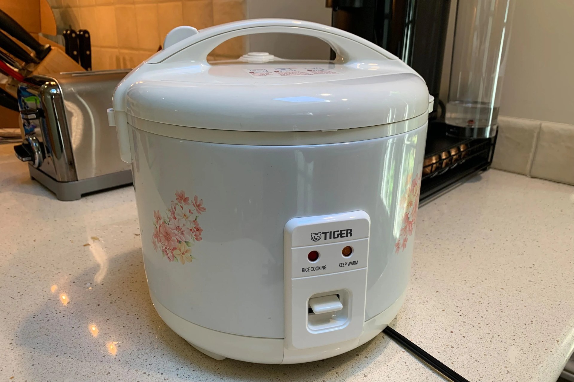 tiger rice cooker on a countertop