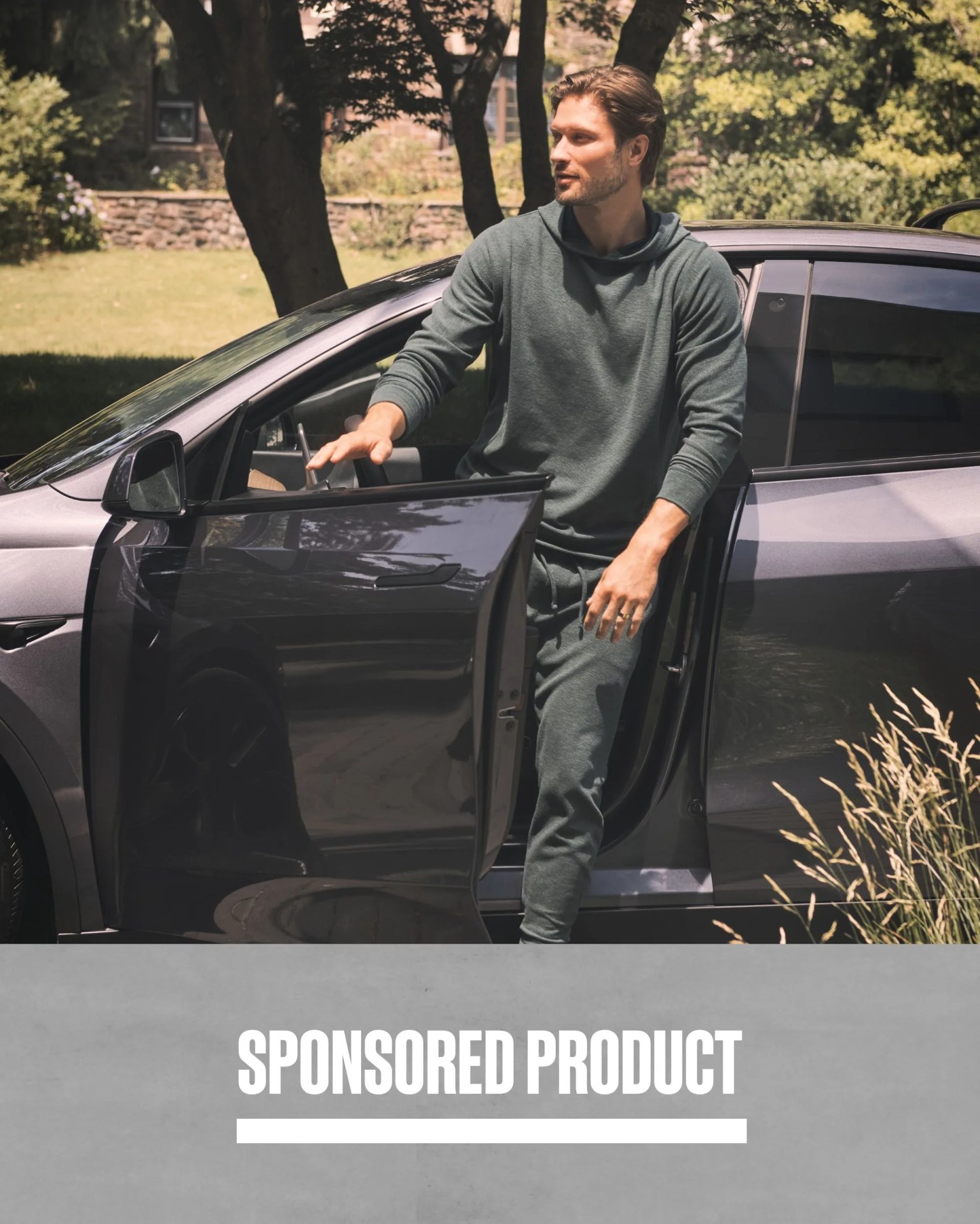 sponsored product man sitting in car wearing tommy john zen waffle lounge jogger