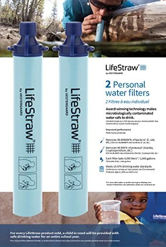 LifeStraw Personal Water Filter for Hiking, Camping, Travel, and Emergency Preparedness, 2 Pack, Blue