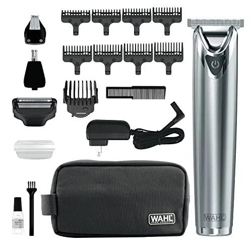 Wahl Stainless Steel Lithium Ion 2.0+ Beard Trimmer for Men - Electric Shaver & Nose Ear Trimmer - Rechargeable All in One Men's Grooming Kit - Model 9864SS