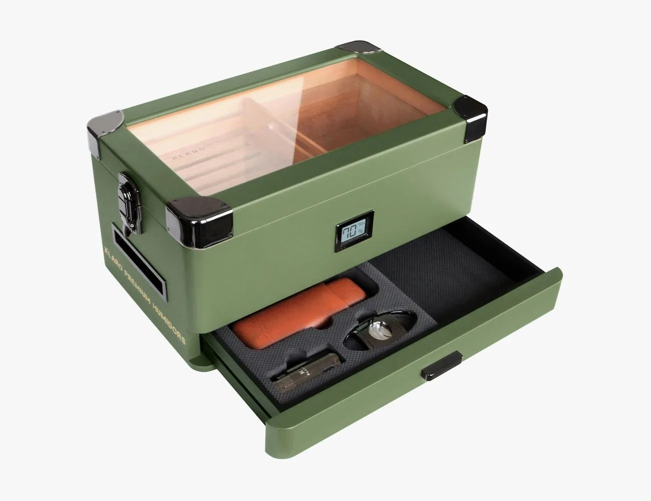 Case Elegance Military Glass Top Cigar Humidor