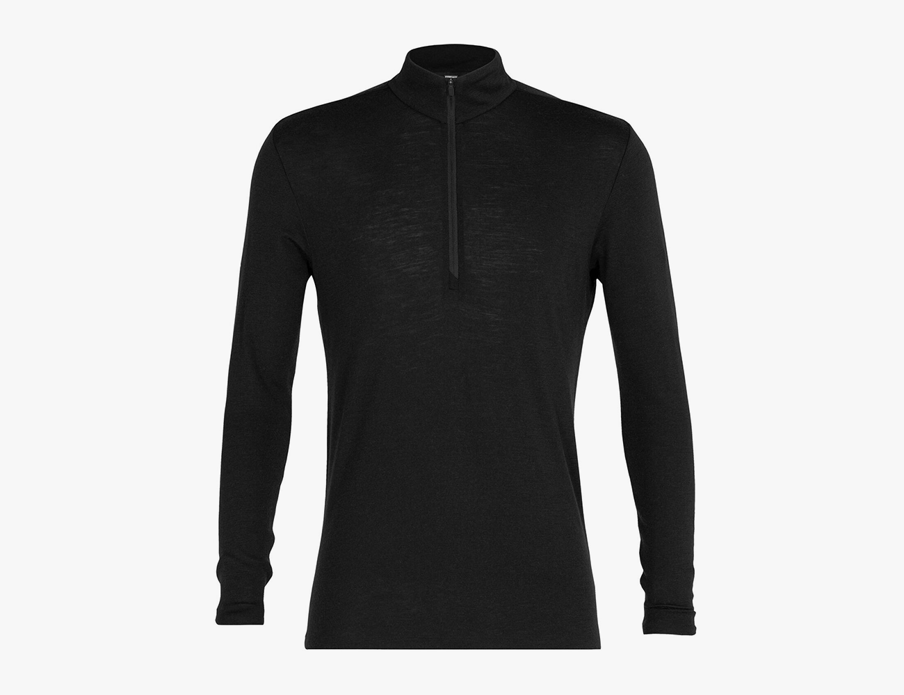 icebreaker merino 175 everyday long sleeve half zip thermal top in black on a white background