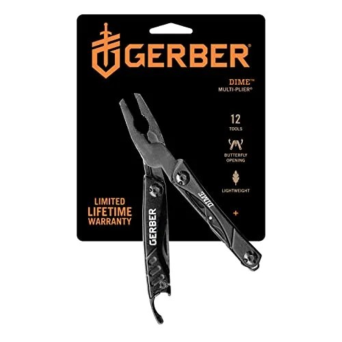 Gerber Gear 30-000469N 12-in-1 Dime Multitool Mini, Needle Nose Pliers Pocket Knife Keychain, Bottle Opener, EDC Gear, Black