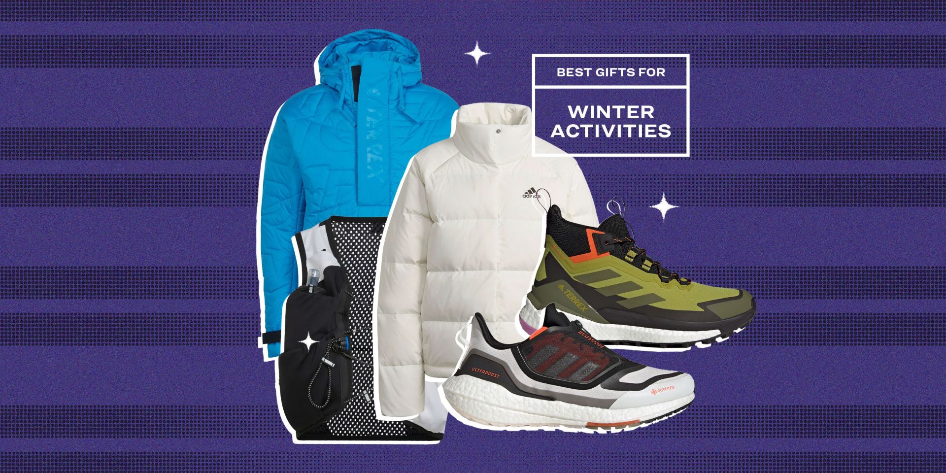 best gifts for winter activities mens jacket, women's jacket, mens shoe, women's shoe, and vest