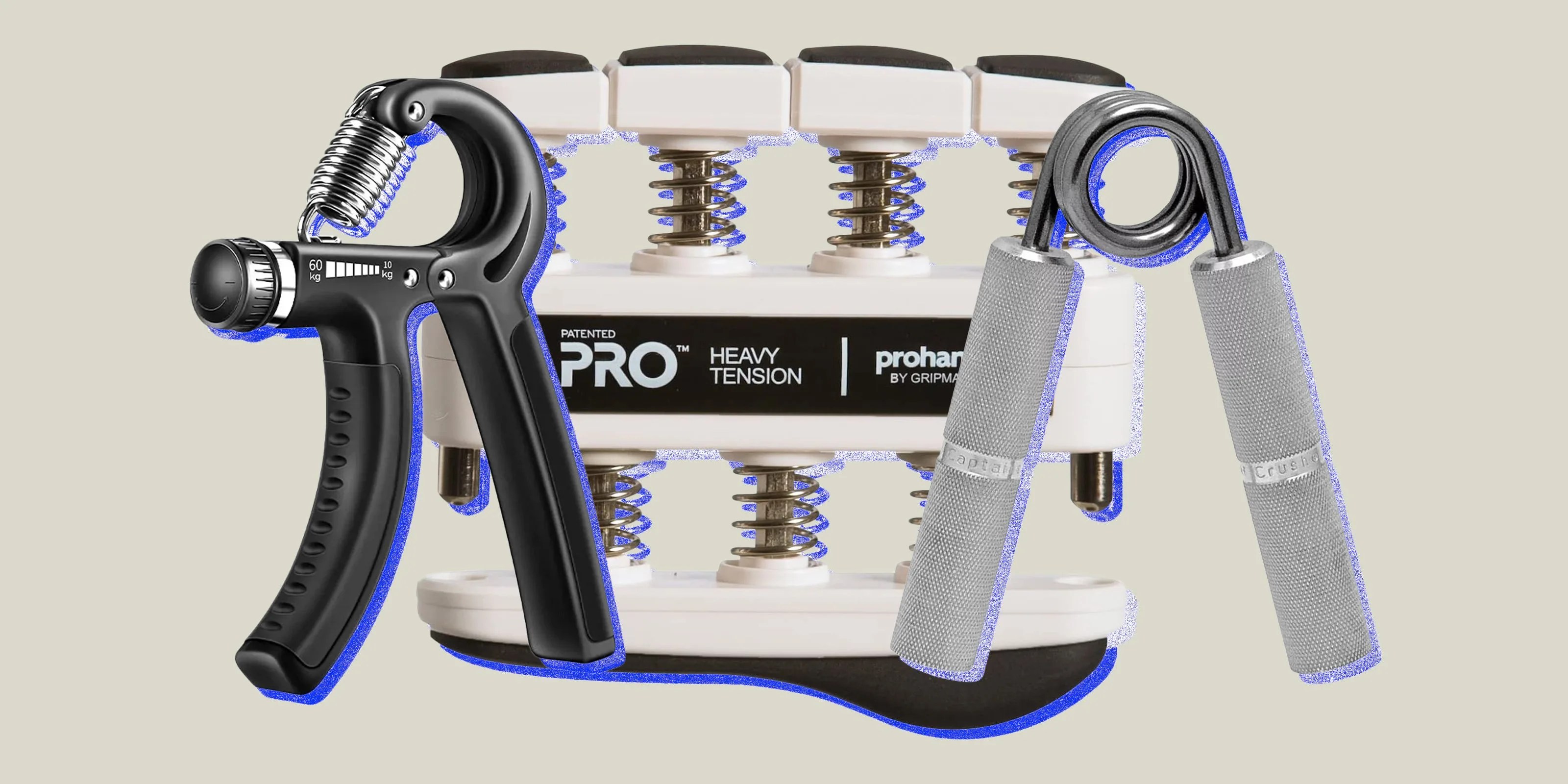 collage of three grip strengtheners