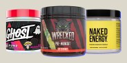collage of three jars of pre workout