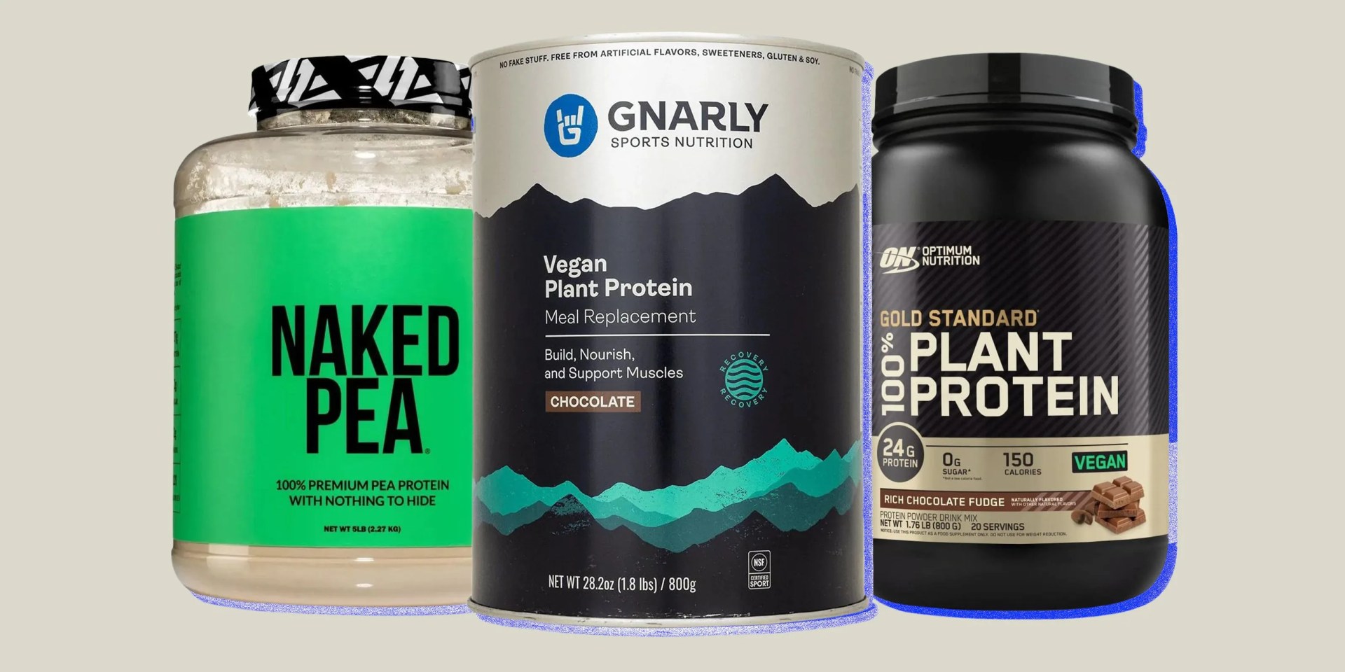 collage of vegan protein powders