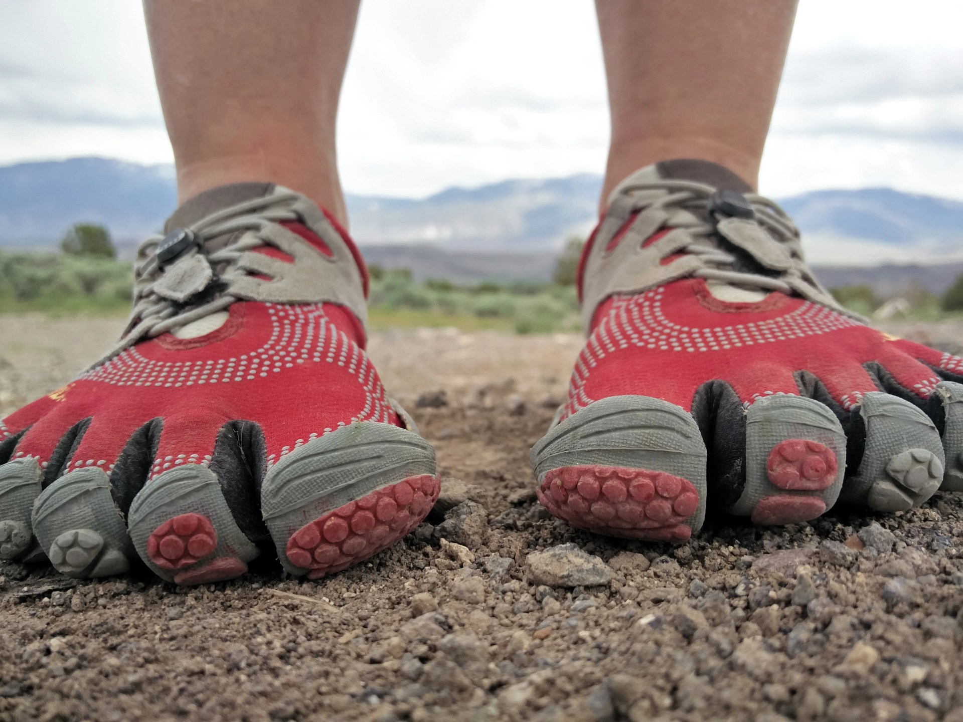 closeup of barefoot running shoes