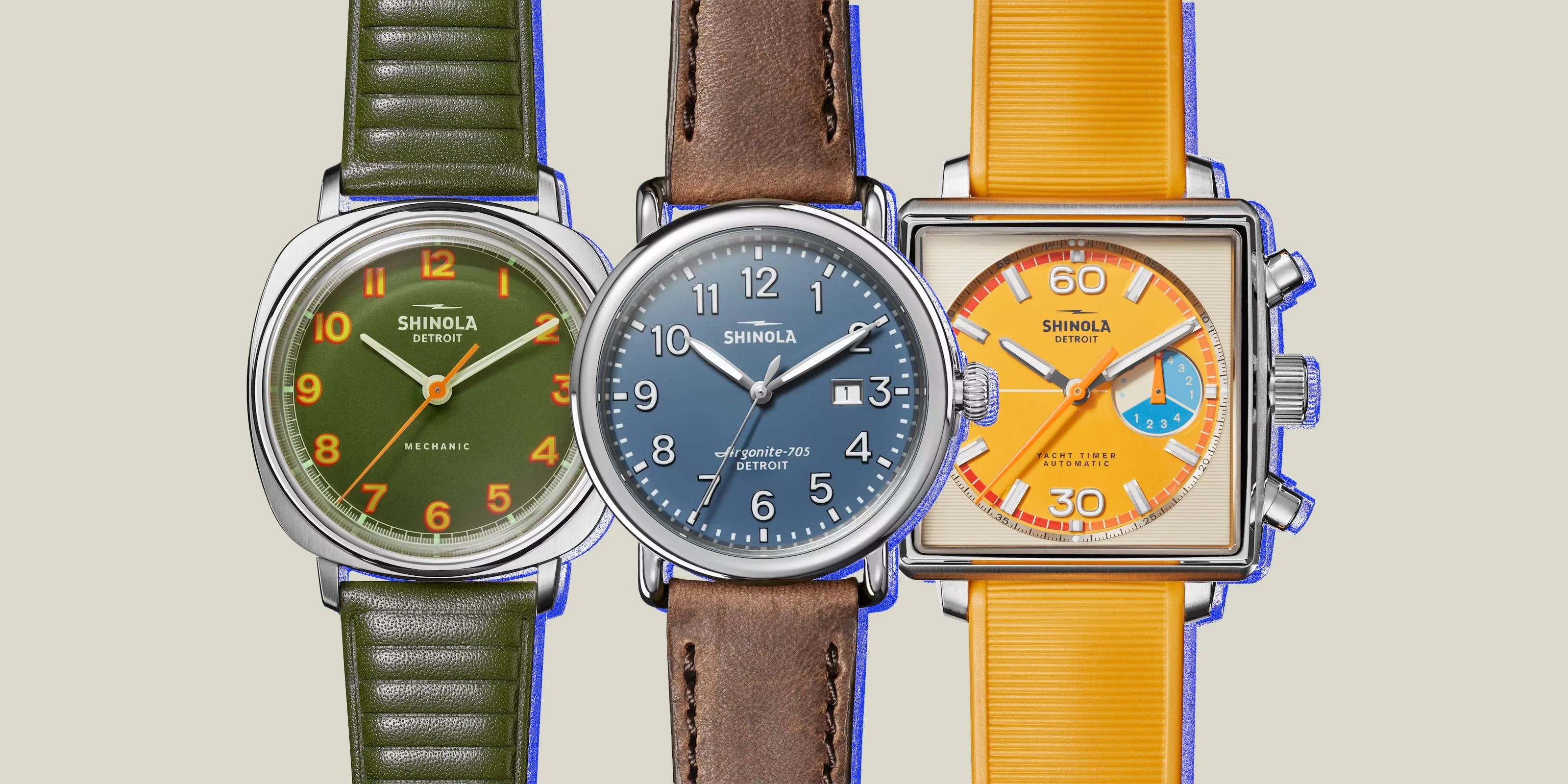 collage of three shinola watches