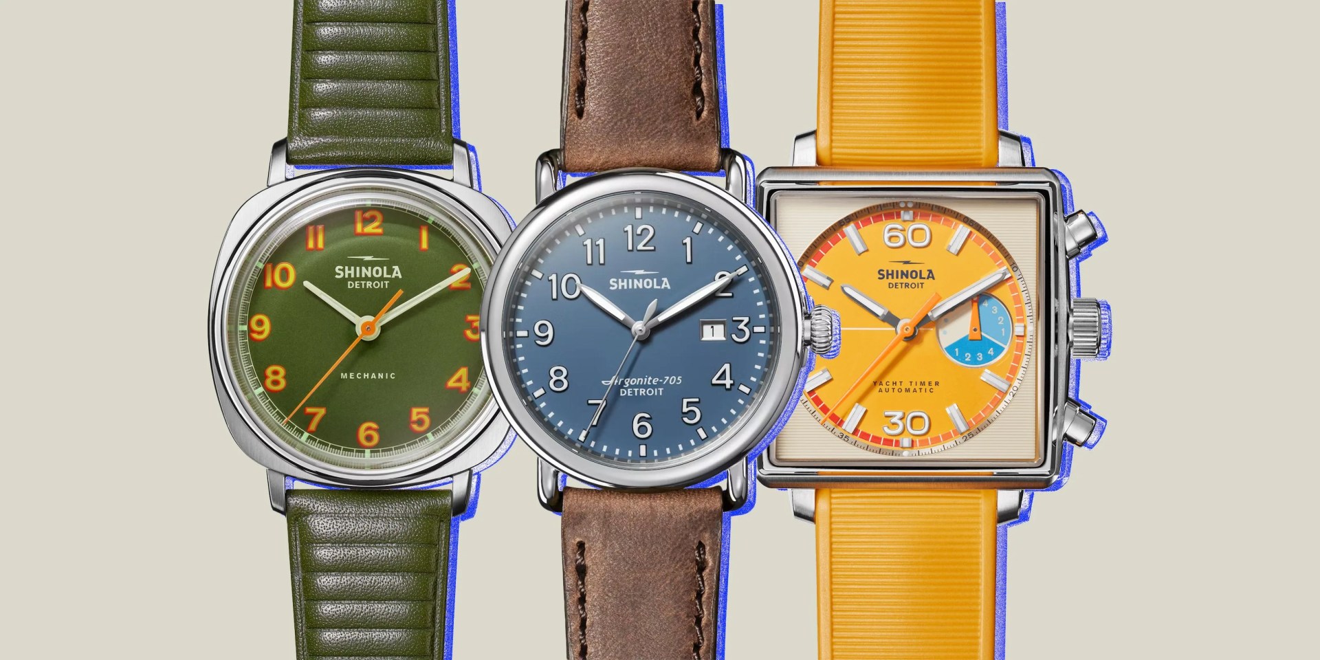 collage of three shinola watches
