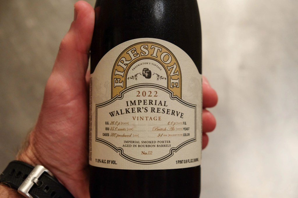 close up of the label on a firestone walker 2022 imperial reserve beer