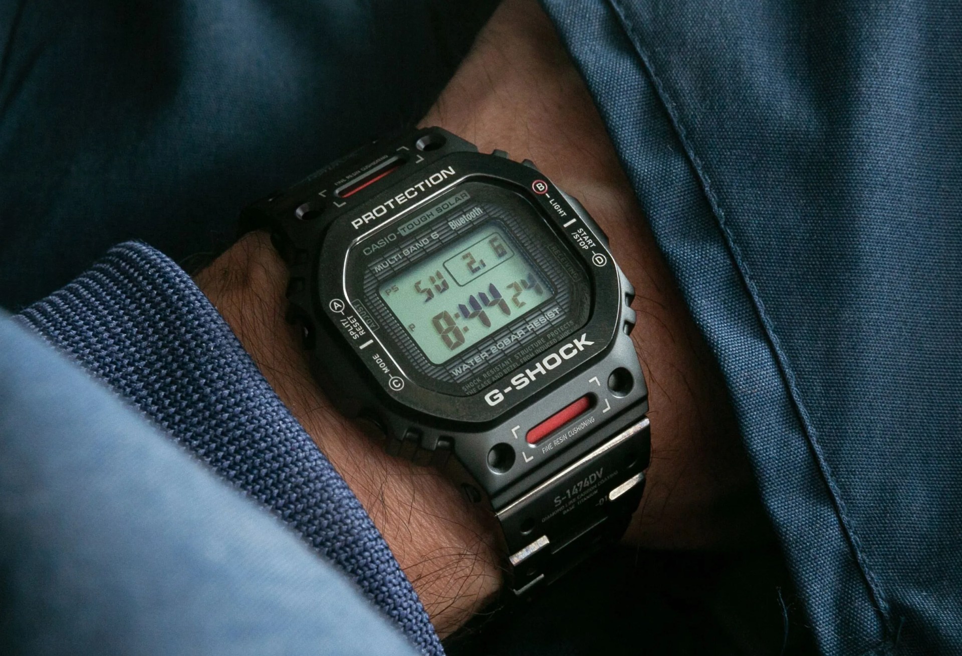 g shock titanium watch worn on wrist